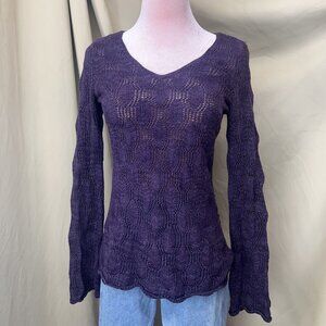 INC International Concepts  Purple Knit  Sparkle  Y2K  V-Neck  Cutout  Sweater